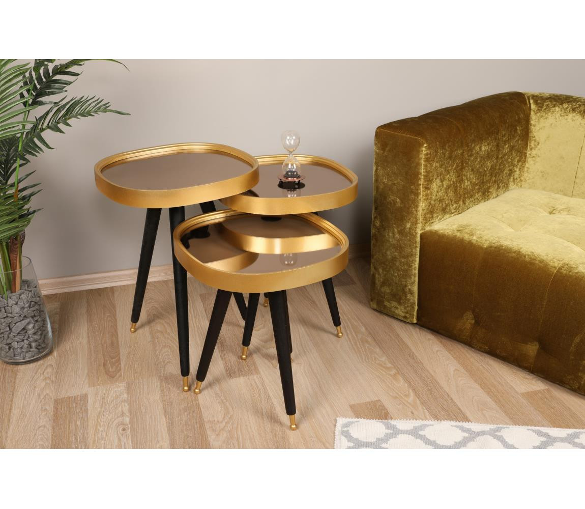 SADA 3x Odkládací stolek ALYS zlatá/černá