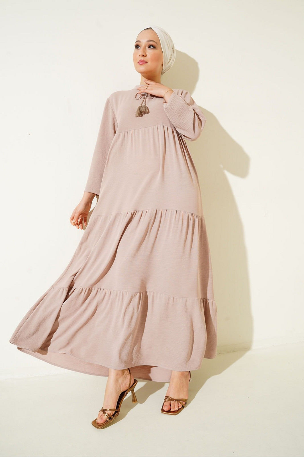 Bigdart 1627 Desert, Lace-up Hijab Dress - C. Beige.