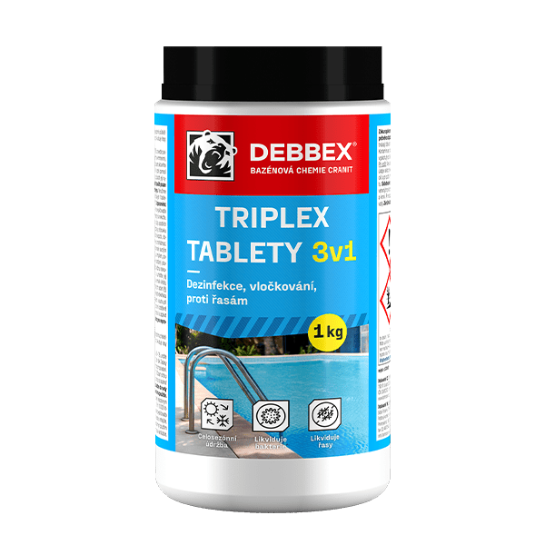 Debbex Bazénová chemie Cranit Triplex tablety 3v1 - dezinfekce, proti řasám a vločkování 1kg