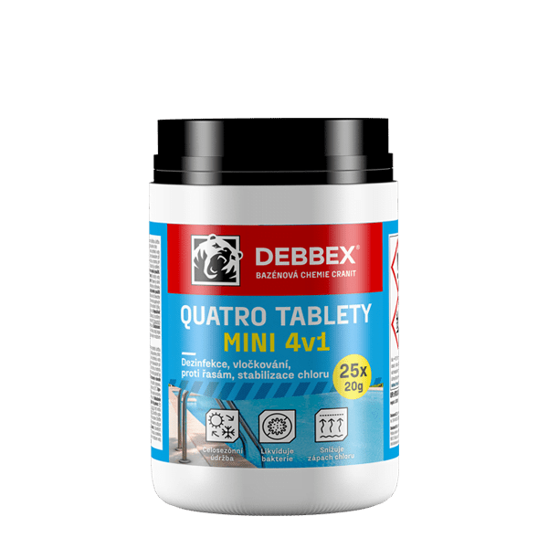 Debbex Bazénová chemie Cranit Quatro tablety Mini 4v1 – dezinfekce, proti řasám, vločkování, stabilizace 500g