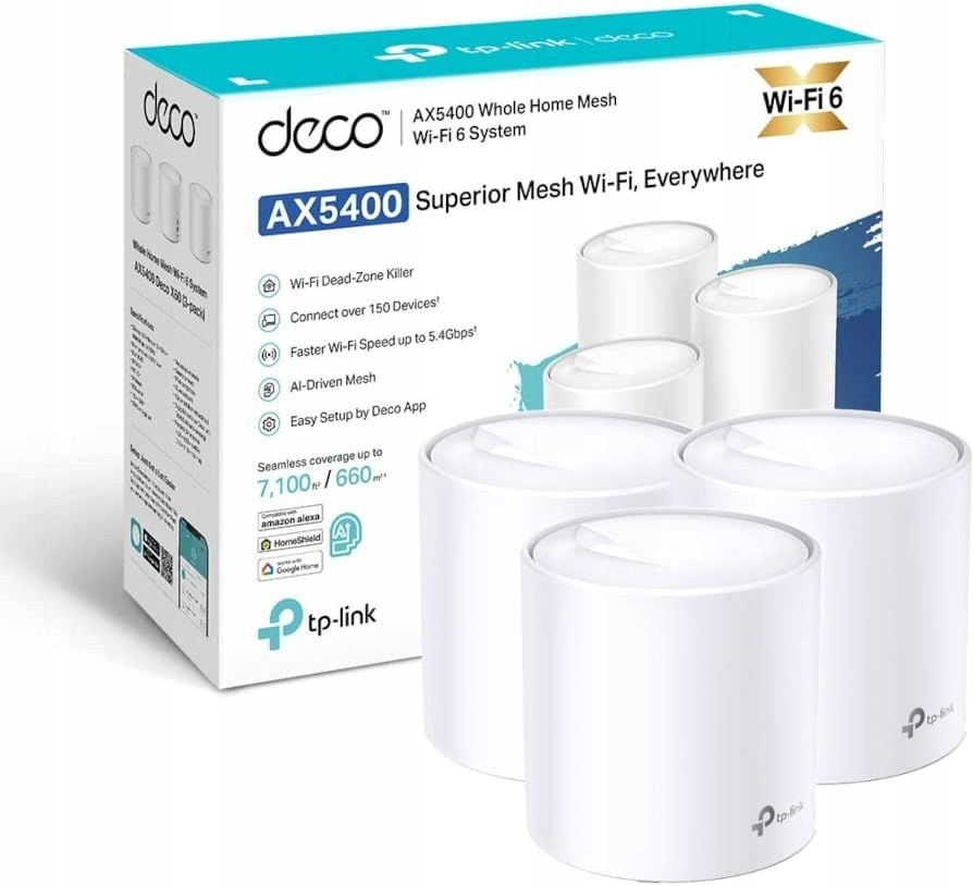 TP-Link Deco X60 AX5400 Router 3-Pack WiFi 6 Mesh DualBand Ofdma Až 660 m2