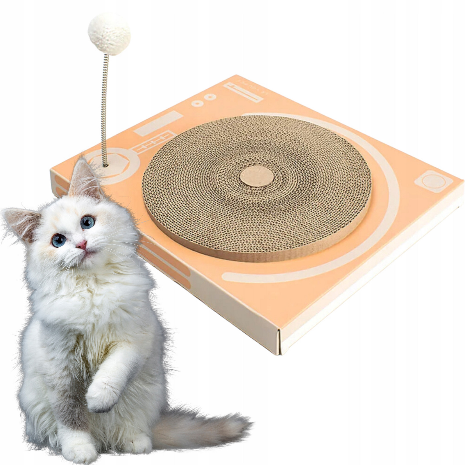 Škrabadlo s hračkou Pomponikem pro kočky Kočička Felihouse Gramofon