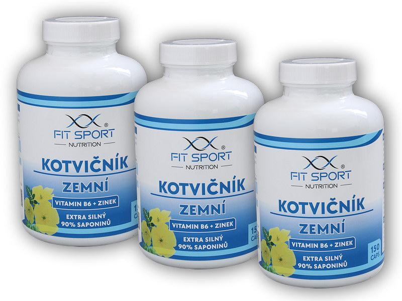 FitSport Nutrition 3x Kotvičník zemní 90% + Vitamin B6 + Zinek 150 kapslí