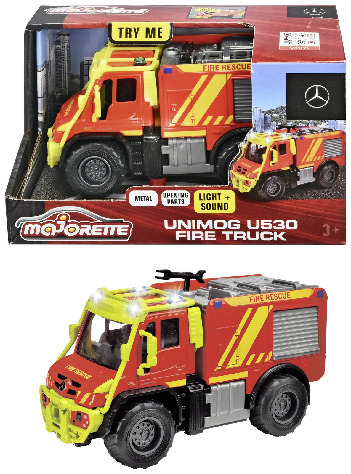 Majorette model zásahového vozidla Mercedes Benz Nákladní vůz Unimog U530 Fire hotový model Model osobního automobilu