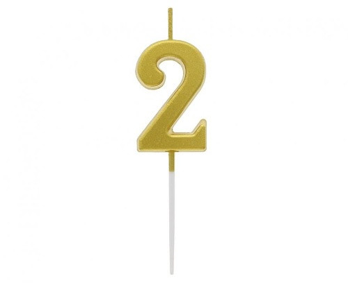 Svíčka narozeninová číslice 2 metalická zlatá 9,5 x 2,3 cm