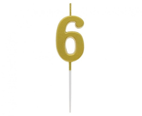 Svíčka narozeninová číslice 6 metalická zlatá 9,5 x 2,3 cm