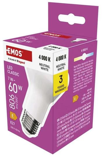 Emos LED žárovka Classic R63 / E27 / 7 W (60 W) / 806 lm / neutrální bílá