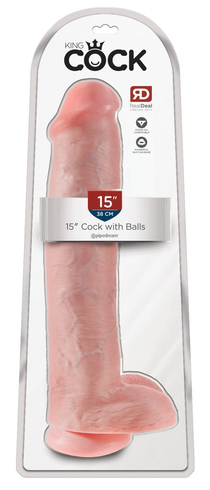 King Cock 15 - obří dildo s varlaty (38 cm) - přírodní