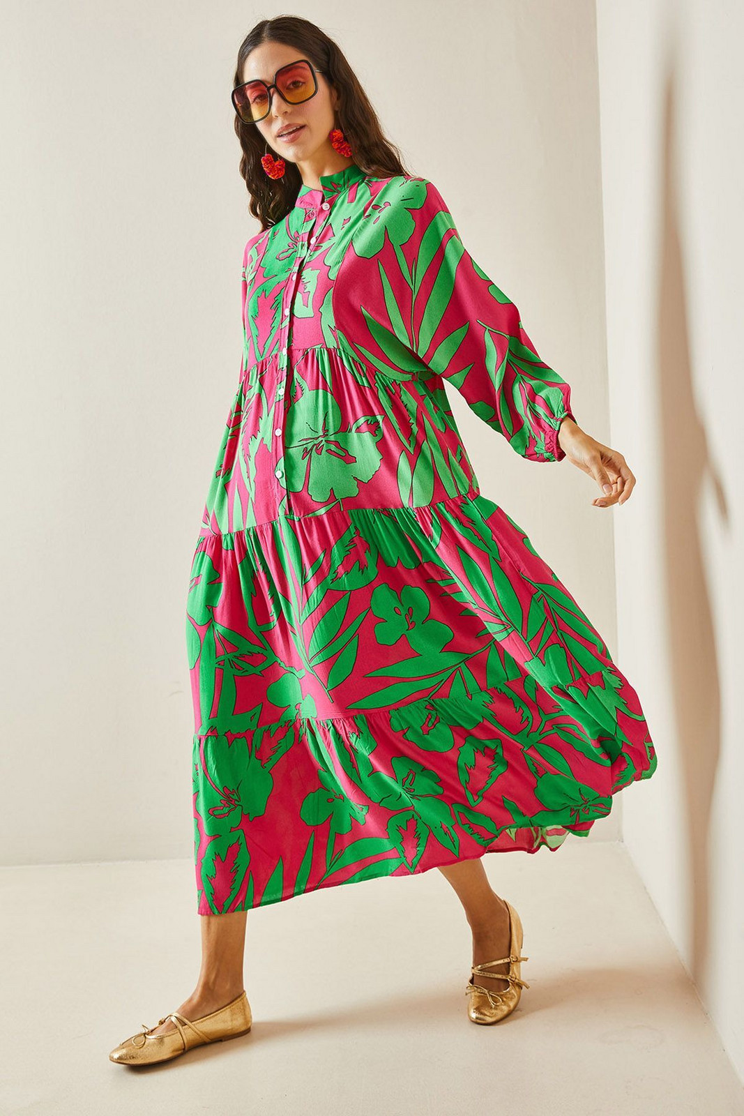 XHAN Fuchsia Patterned Maxi Dress