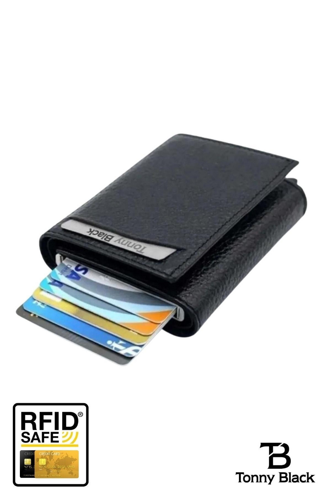 Tonny Black Original Automatic Mechanism with Box and Rfid Protection Theft Anti-Purchase Money & Card Holder Wallet