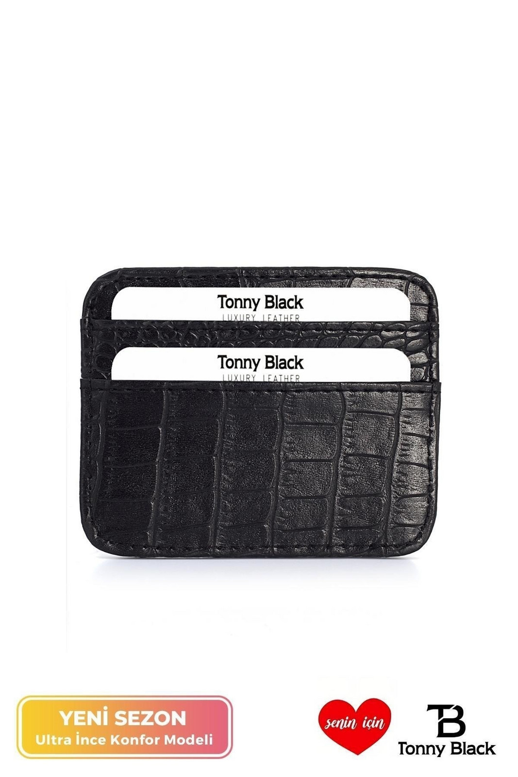 Tonny Black Original Women's Super Slim Croco Leather Slim with Money Compartment Credit Card & Business Card Holder, Wallet Card Holder.