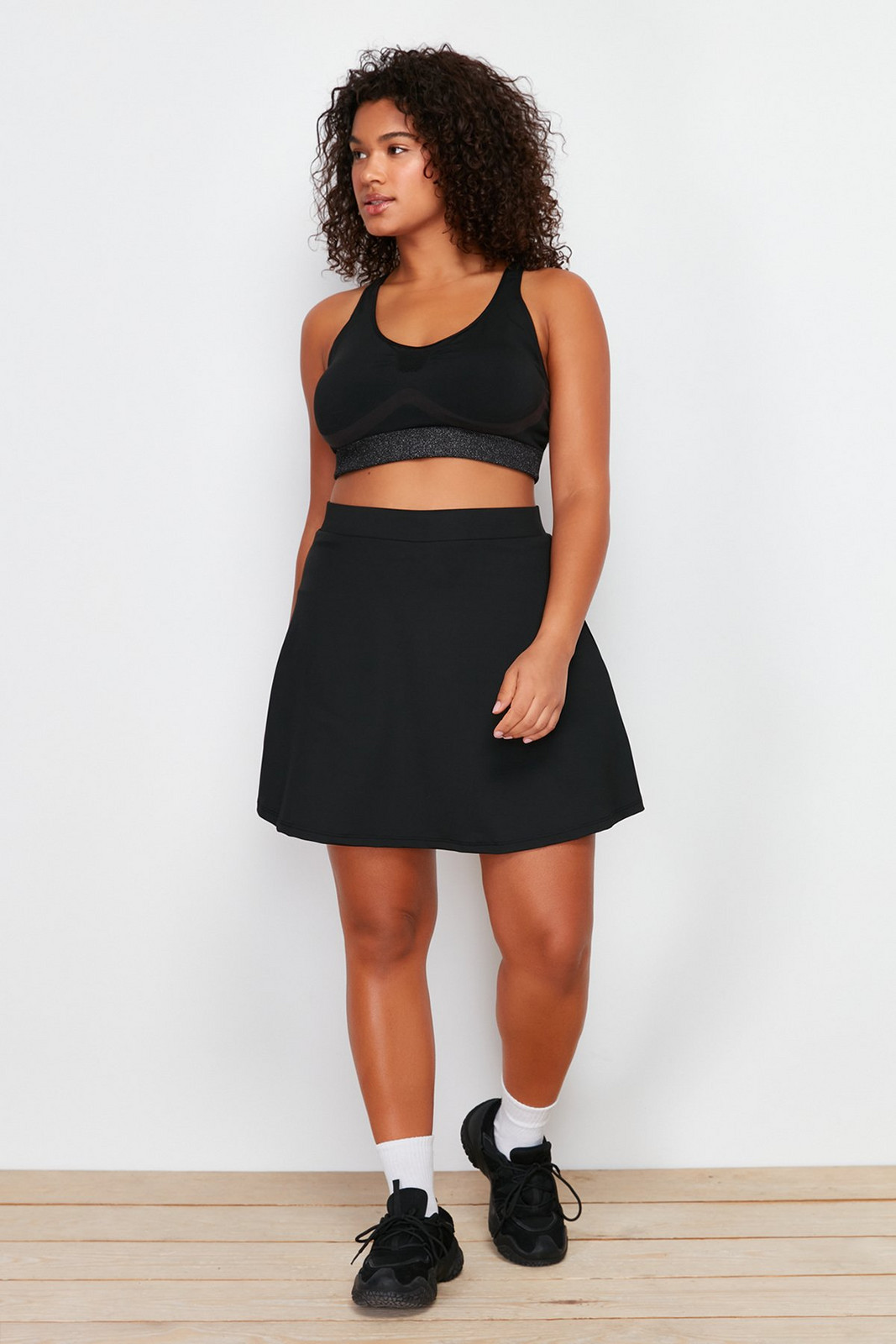Trendyol Curve Black 2 Layer Sports Short Skirt