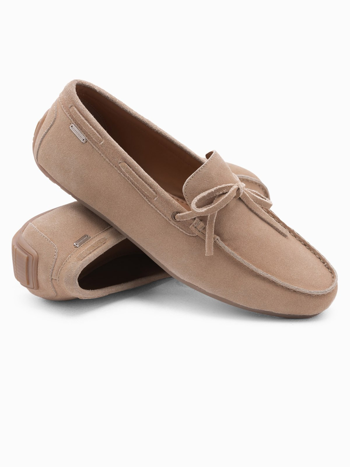 Ombre Men's leather moccasin shoes with thong and driver sole - beige