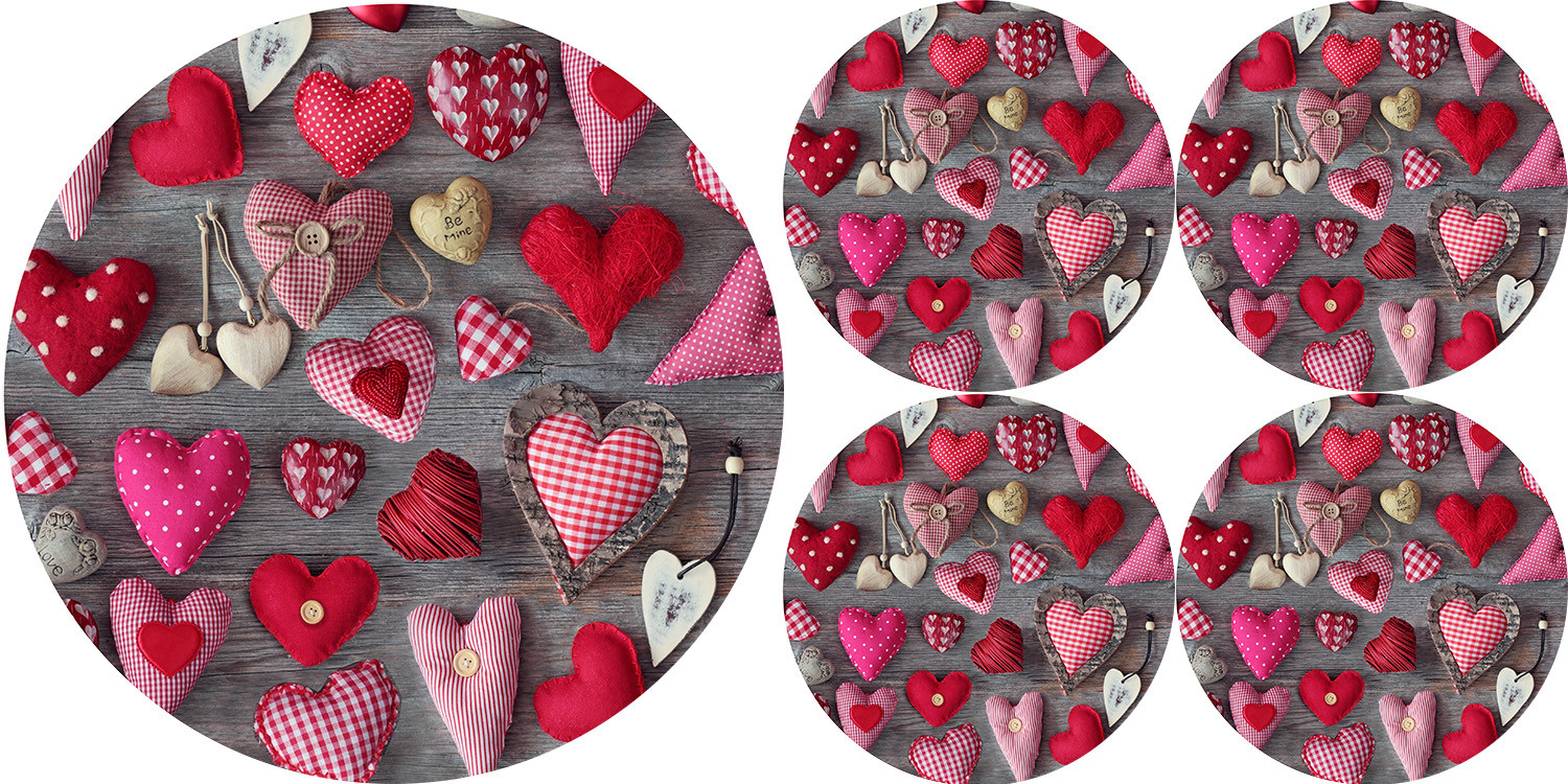 Bertoni Home Unisex's 1+4 Round Table Pads Set Valentine Hearts