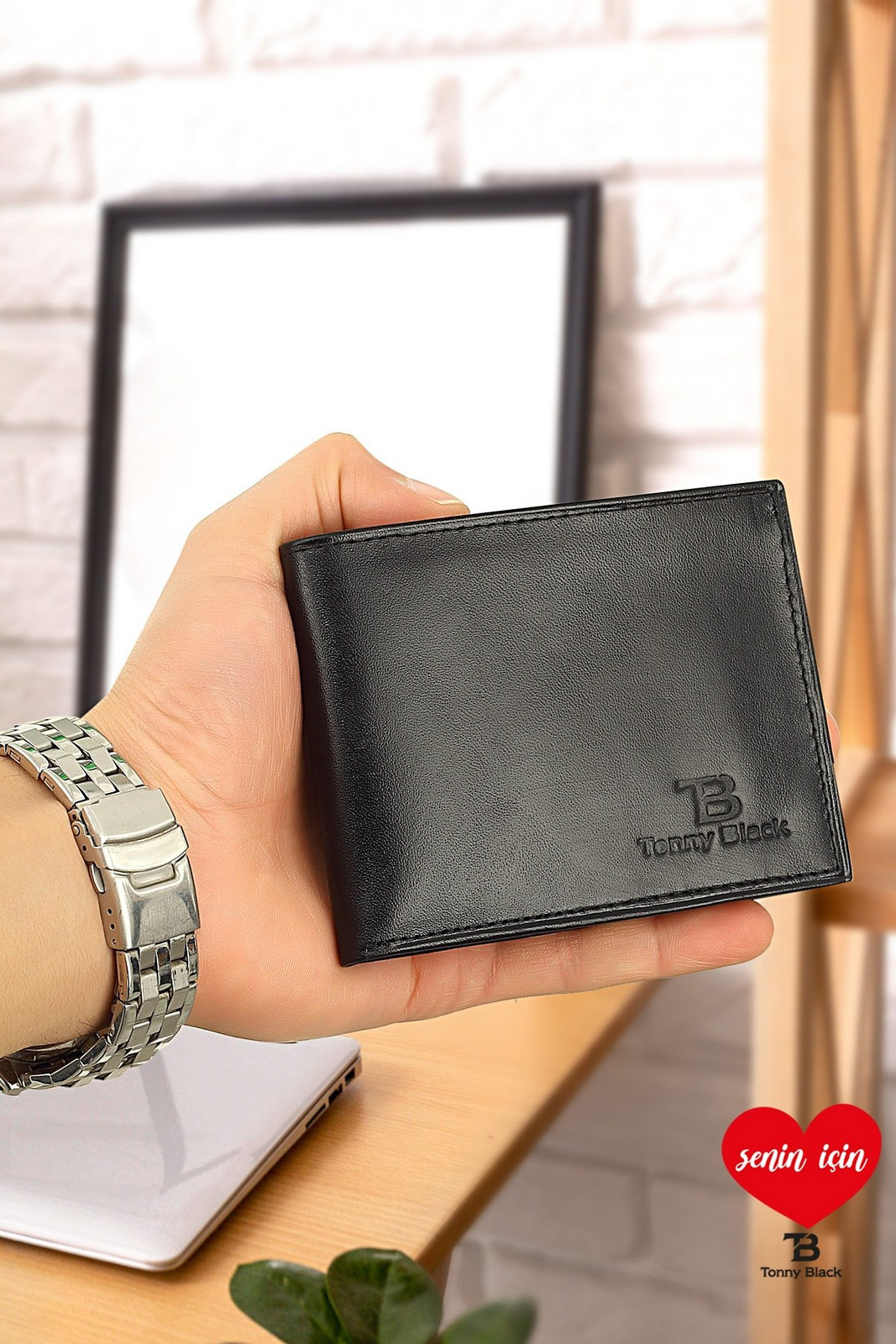 Tonny Black Original Men's Genuine Leather with Gift Box and Paper Money Compartment Classic Stylish Model Wallet with Card Holder Black.