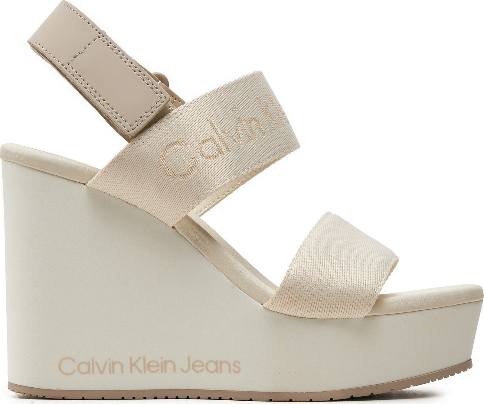 Sandály Calvin Klein Jeans Wedge Sandal Webbing In Mtl YW0YW01479 Écru