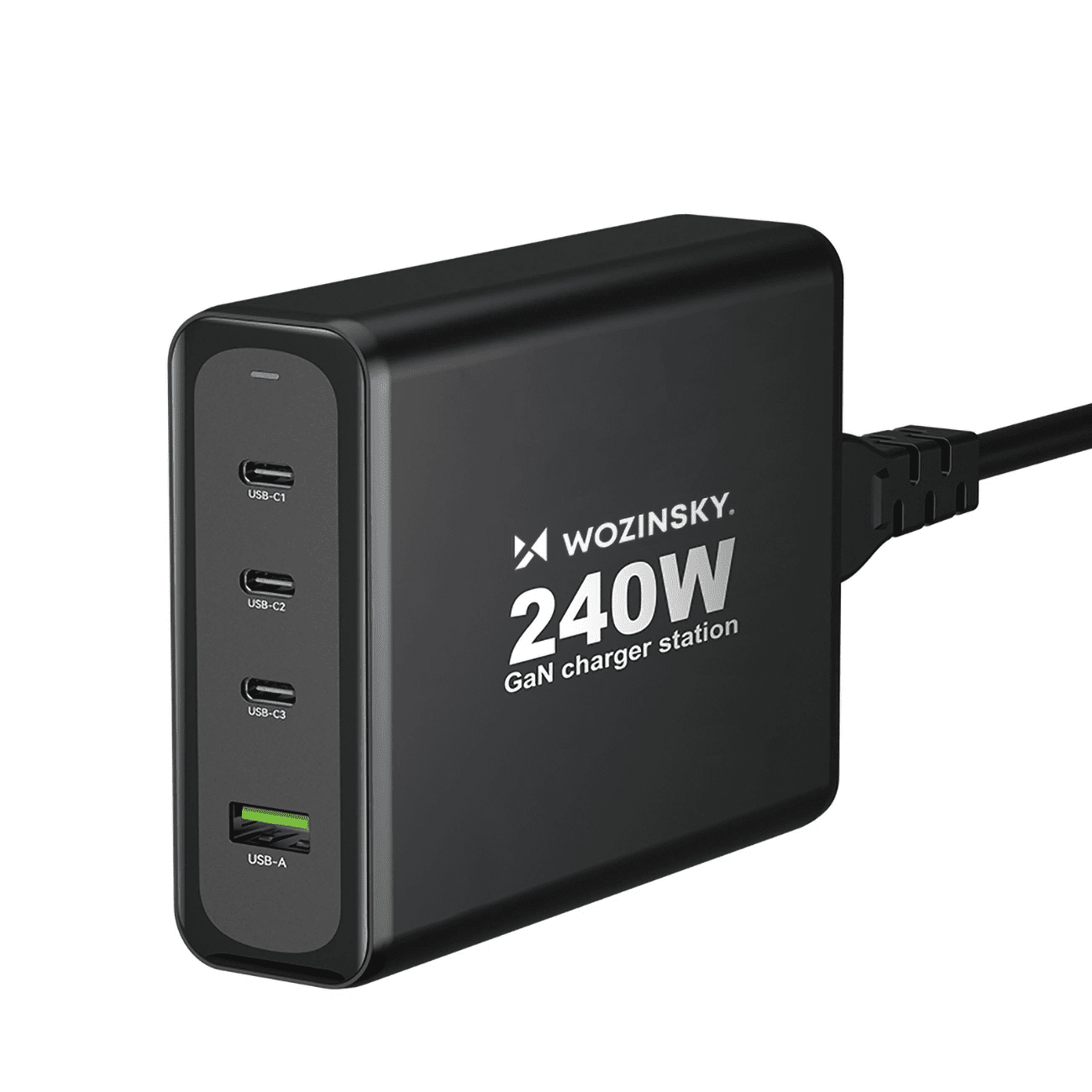 GaN Wozinsky WGCSB 240W USB-A / 3 x USB-C síťová nabíječka - černá