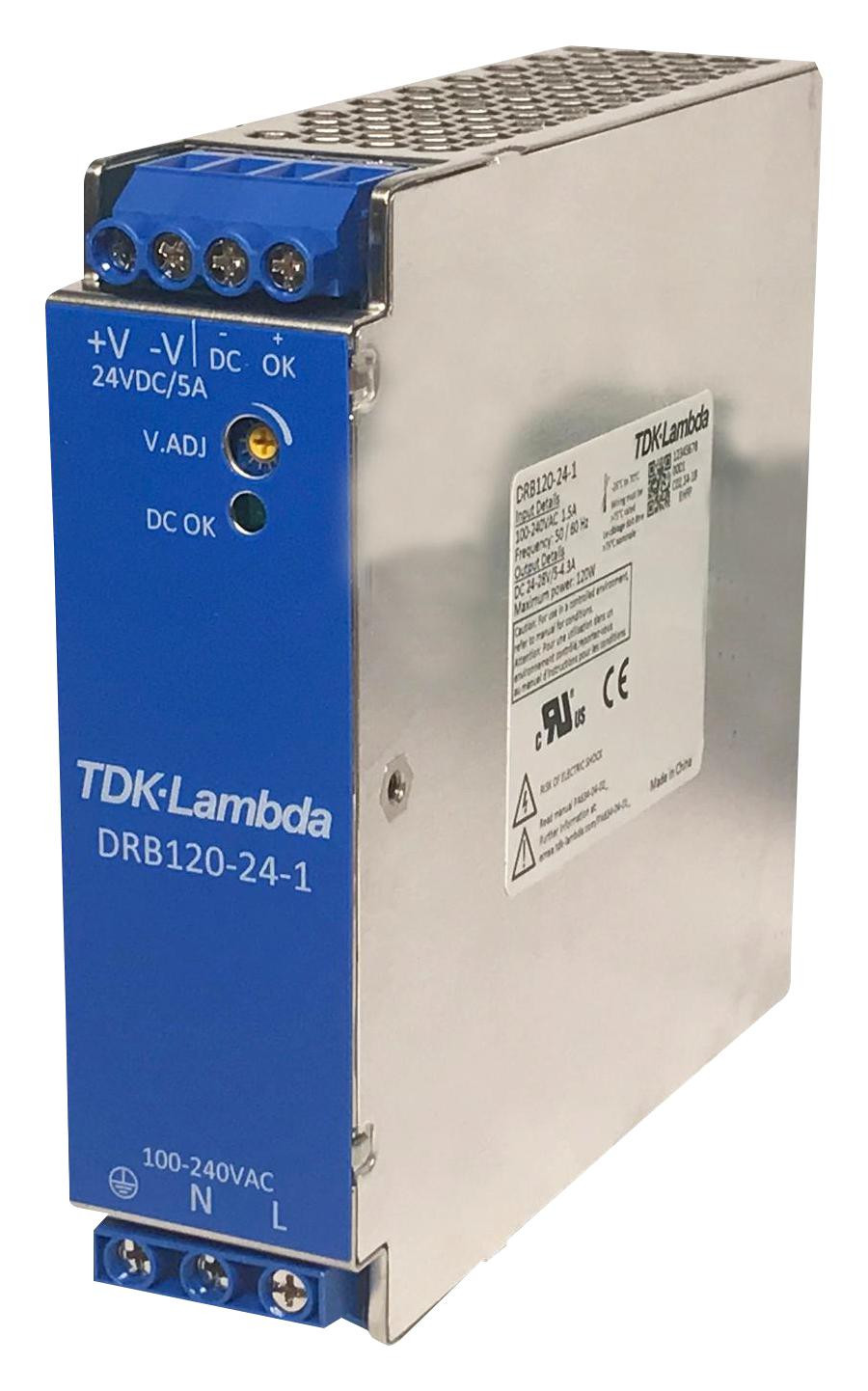 Tdk-Lambda Drb120-24-1 Power Supply, Ac-Dc, 1 O/p, 24V, 5A