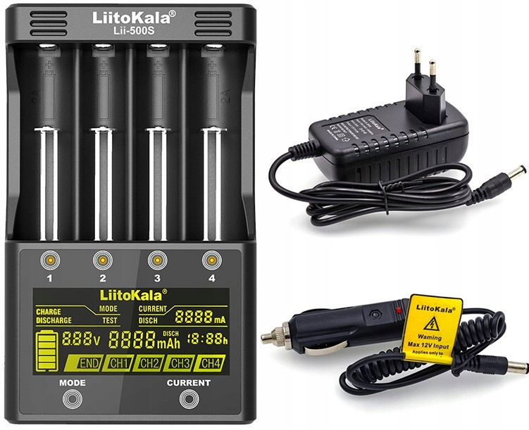Set nabíječky akumulátorů LiitoKala Lii-500S 4 portový napájecí adaptér