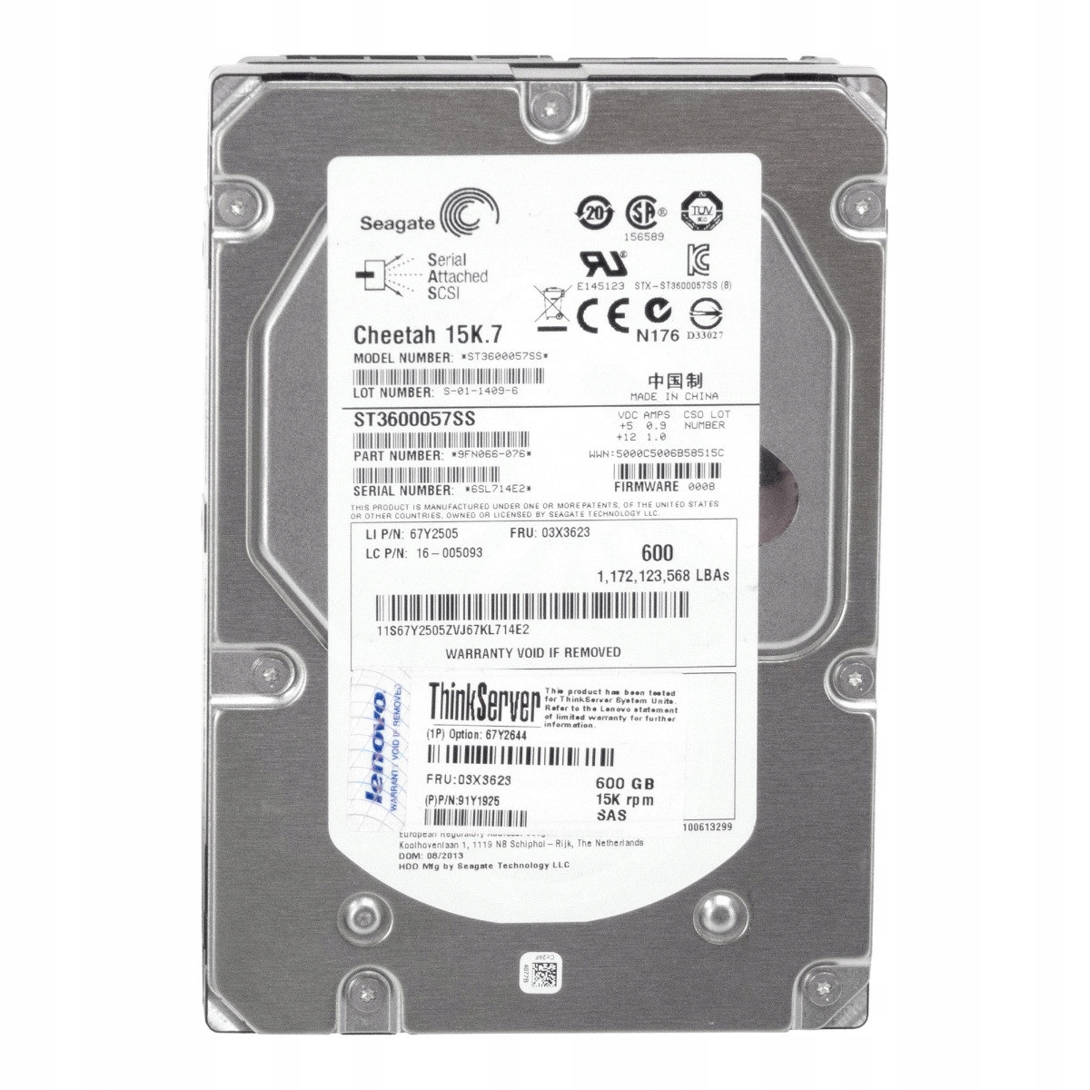 Lenovo 03X3623 91Y1925 600GB 15K 16MB SAS-2 3,5'' ST3600057SS