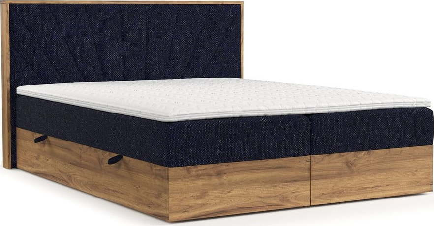 Boxspring postel s úložným prostorem v tmavě modro-přírodní barvě 160x200 cm Asahi – Maison de Rêve