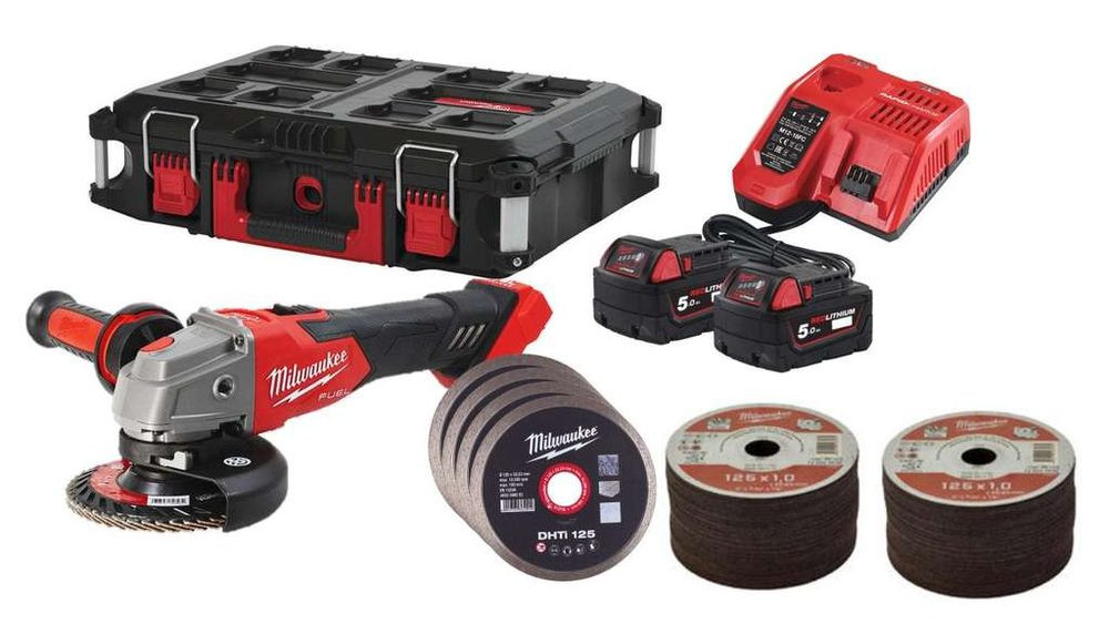 Aku úhlová bruska Milwaukee M18 FSAG125XB100P-502P COMBO KIT IN2