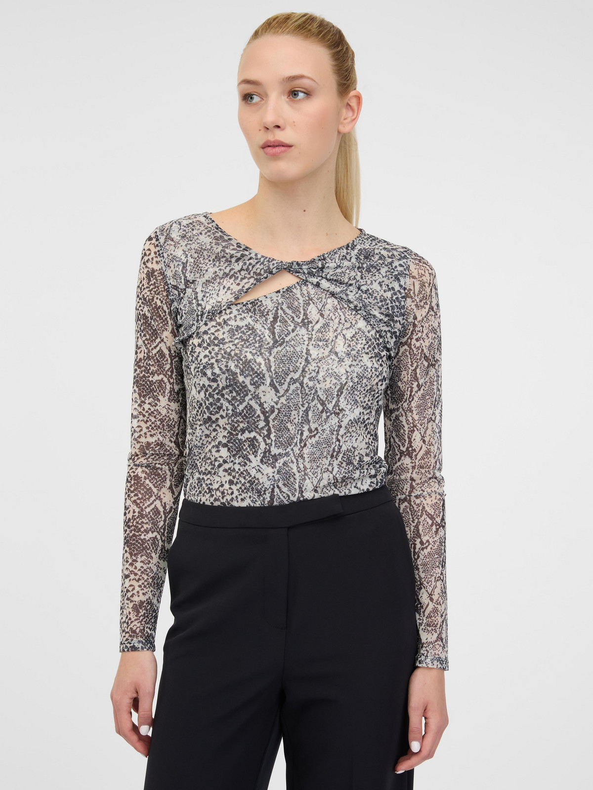 Orsay Černé dámské vzorované tričko s dlouhým rukávem - Dámské