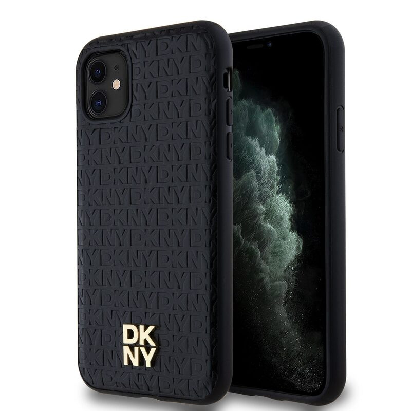 Pouzdro DKNY PU Leather Repeat Pattern Stack Logo Magsafe Apple iPhone 11 Black