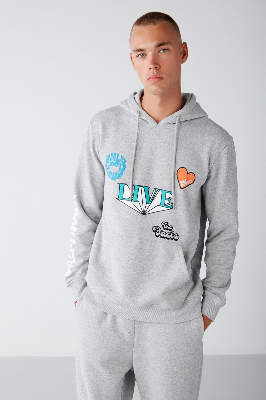 Alive Men's Hooded Cordless Fleece Grimelange Sweatshirt