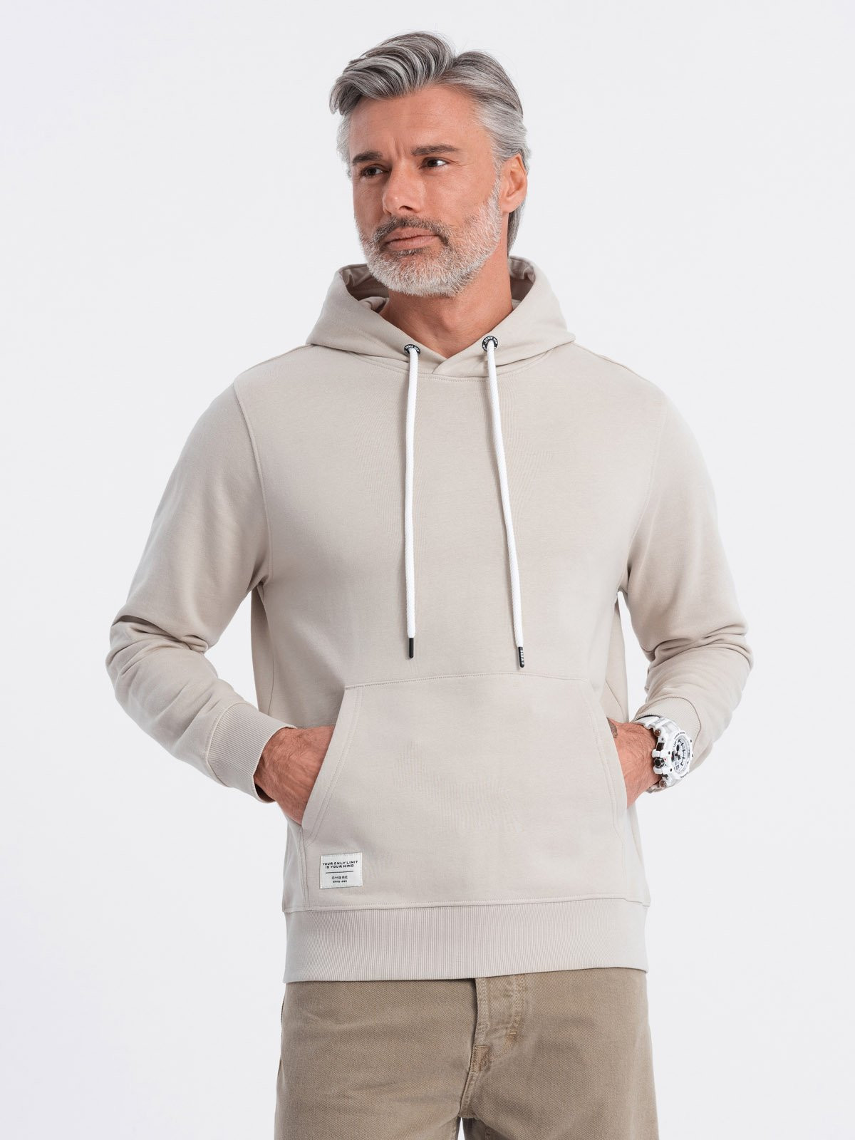 Ombre Men's kangaroo hooded sweatshirt - light beige