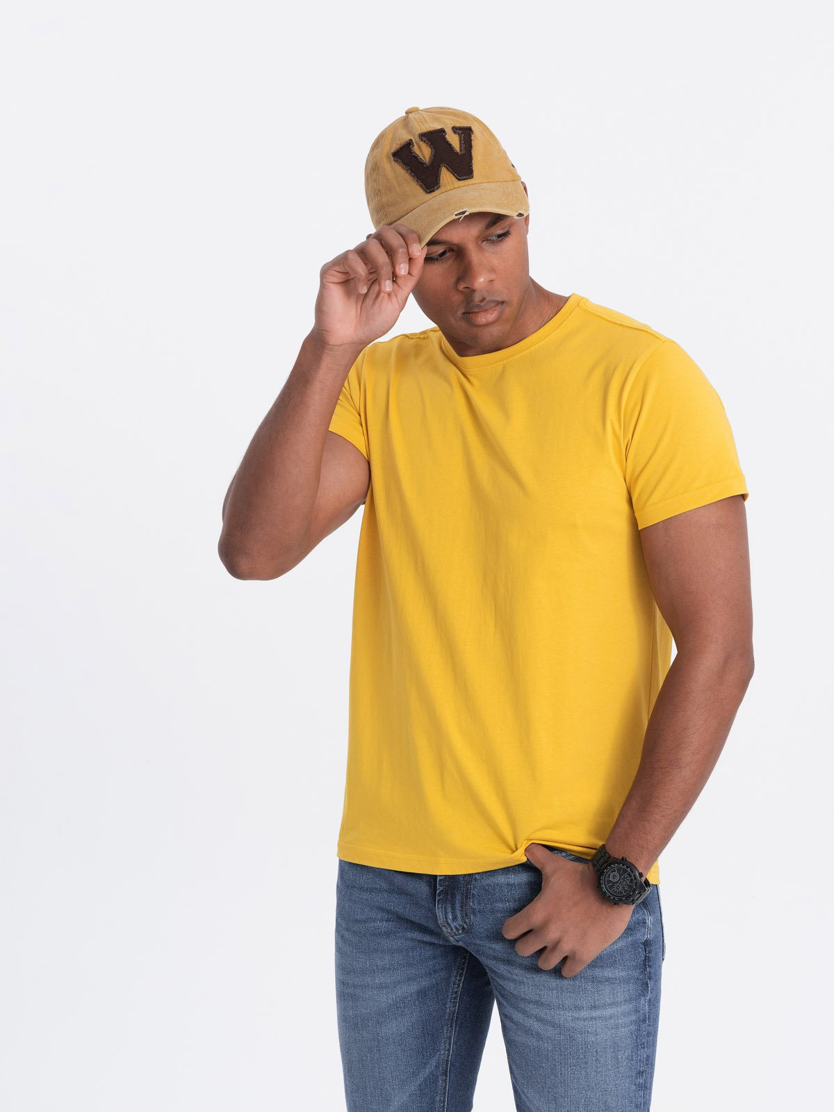 Ombre BASIC men's classic cotton t-shirt - mustard