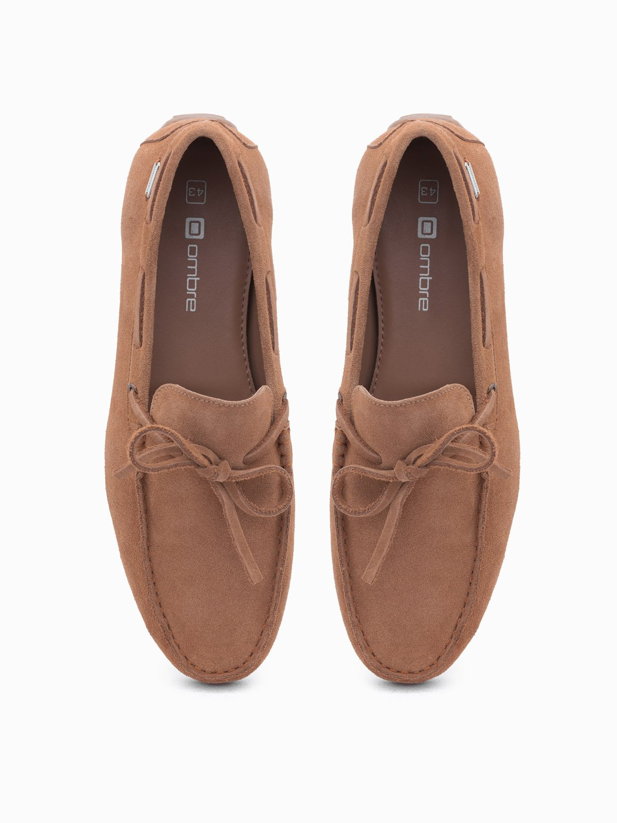 Ombre Men's moccasin leather shoes with thong and driver sole - brown