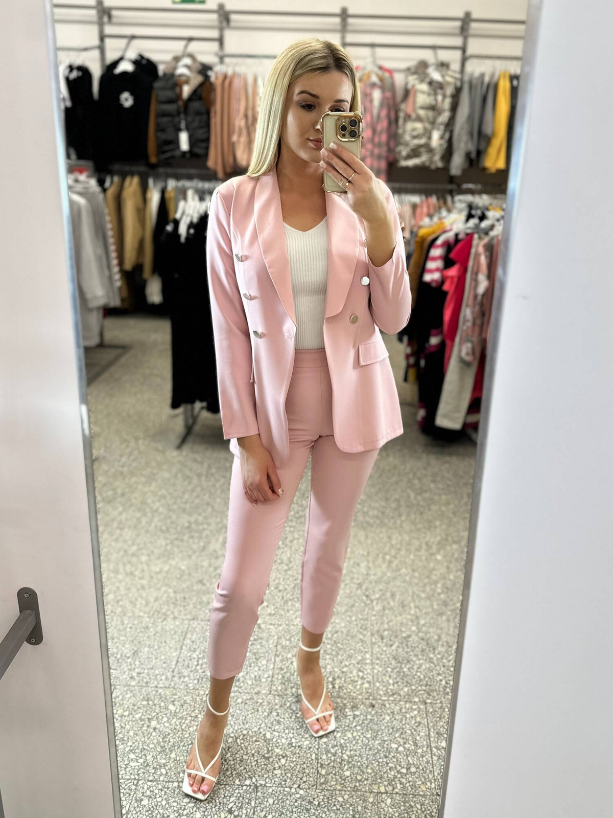 Pink extended jacket with imitation pockets LIVIEN