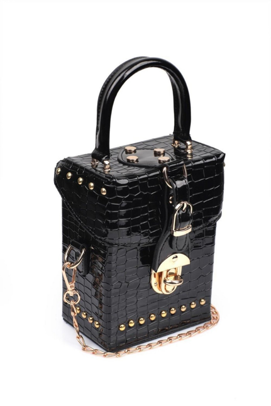 Capone Outfitters Capone Small Crocodile Patterned Venezia Black Women's Clutch & Shoulder Bag