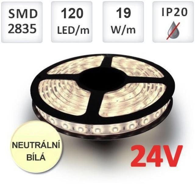 Design Light LED pásek 24V 120ks/m SMD2835 19W/m NEUTRÁLNÍ BÍLÁ 1m