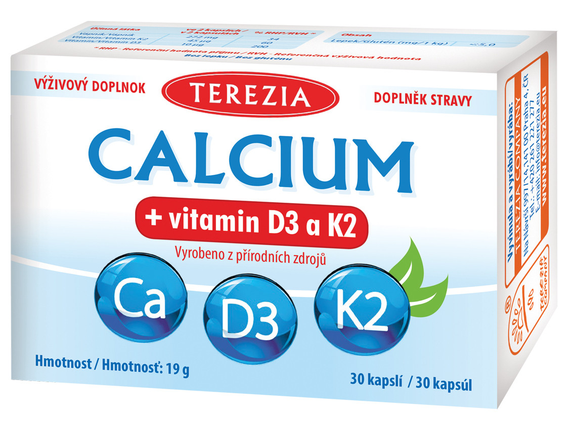 Terezia Calcium + Vitamin D3 a K2 30 kapslí