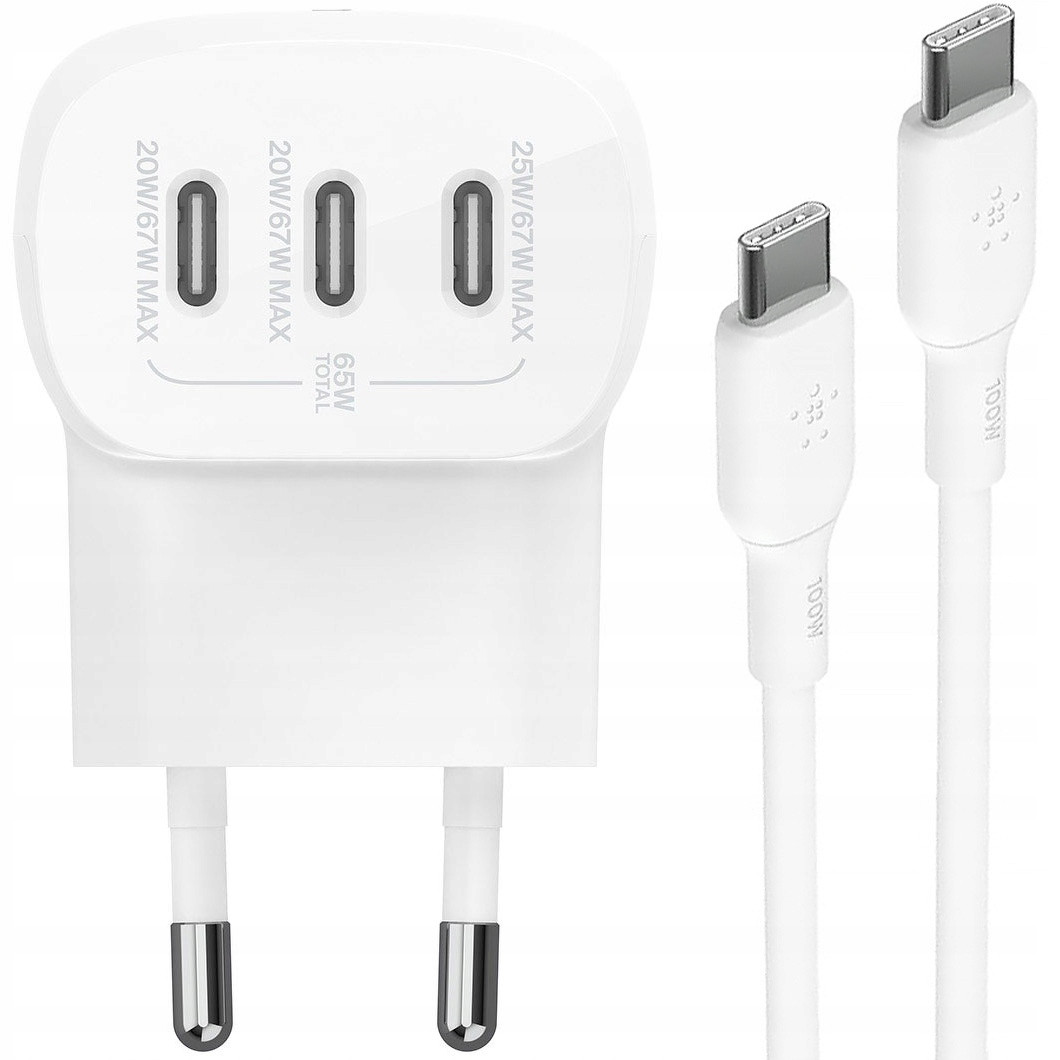 Nabíječka do sítě Belkin 3x Usb-c Pd 3.1, Pps, 3.25A, 67W +usb-c kabel 2m