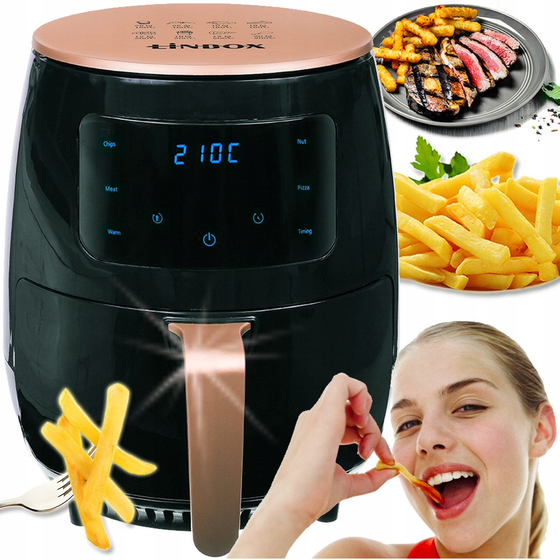 Fritéza bez oleje bez tuku dotykový panel 5 programů 4,5L 1400W