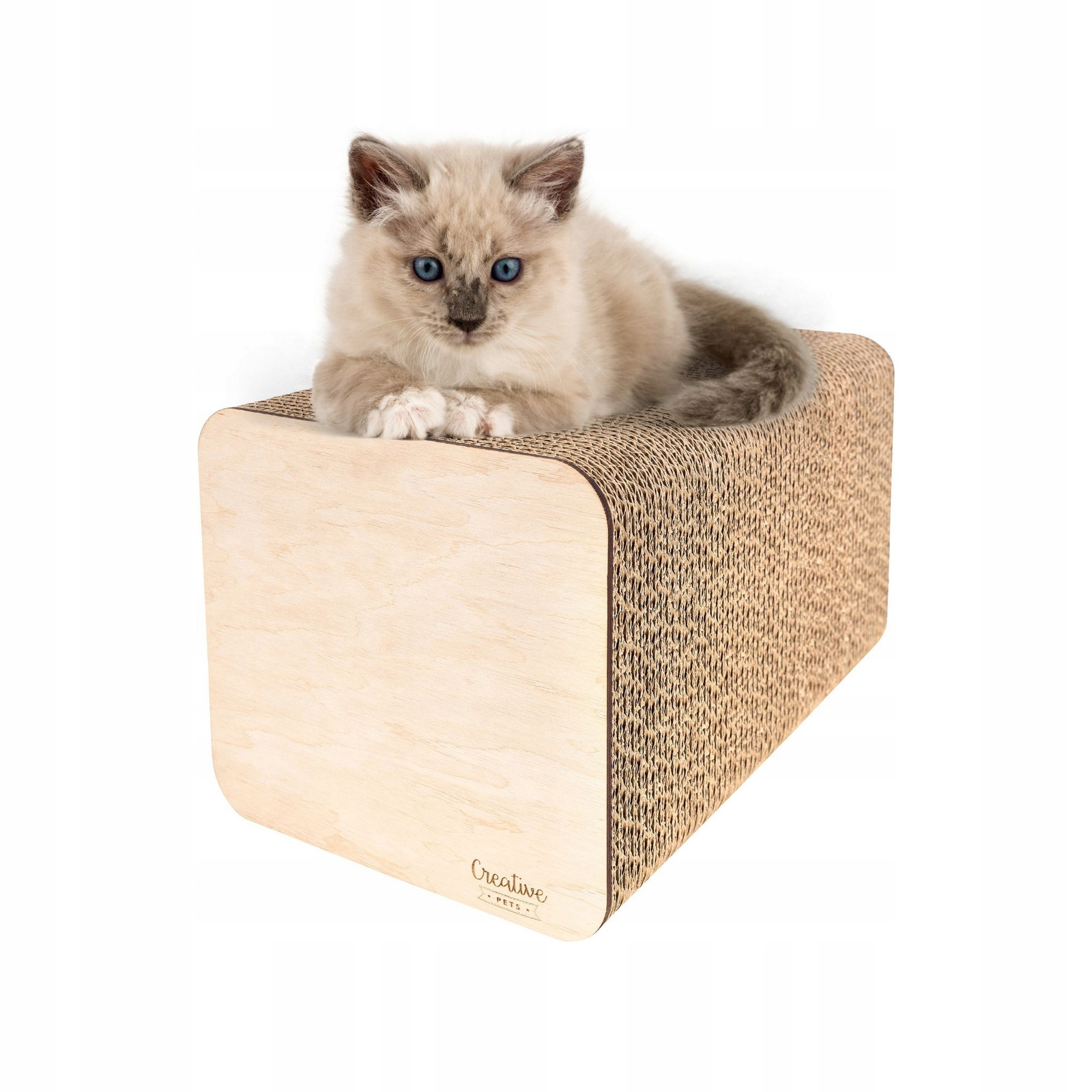 Škrabadlo pro kočky kartonové s překližkou pelíšek na škrábání 37x21,5x21,5 cm