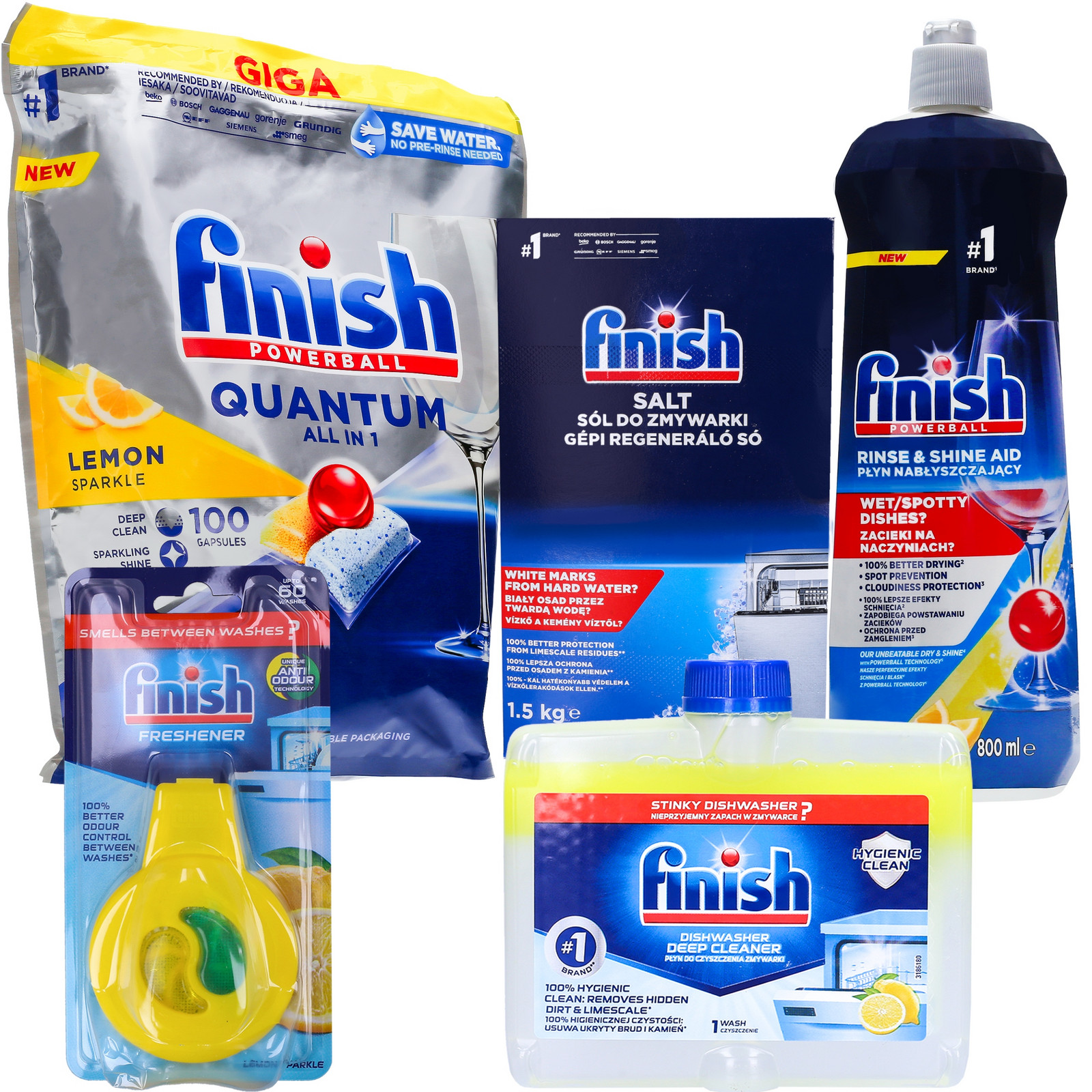 Sada Finish do myčky Tablety Quantum 60ks Sůl Leštidlo Čistič