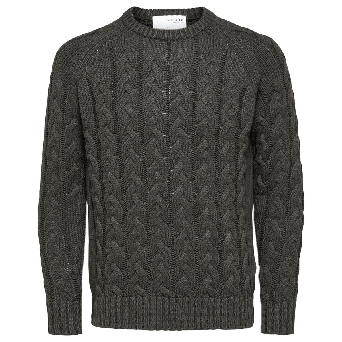 Selected  SLHBILL LS KNIT CABLE CREW NECK W - 16086658  Šedá