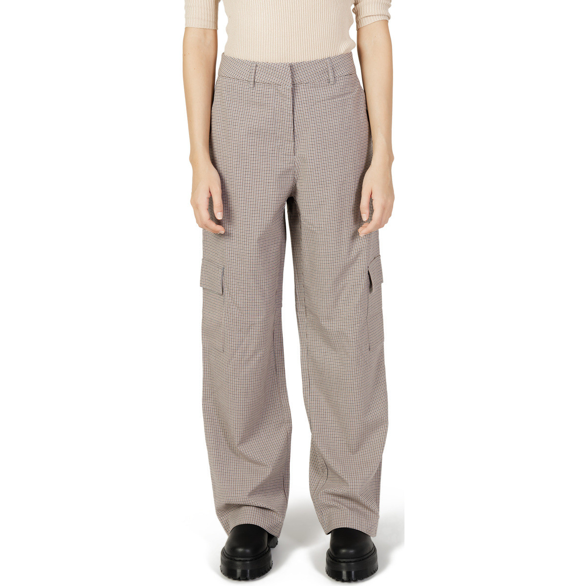 Only  ONLJOSS HW STRAIGHT CARGO CHECK PANT TLR 15306277  Béžová