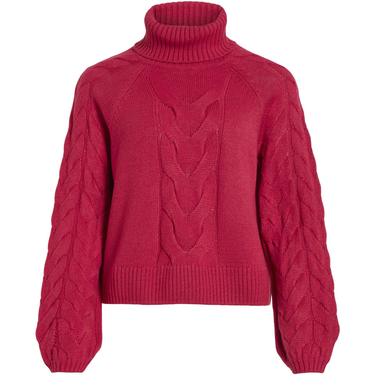 Vila  VIOA L/S CABLE ROLLNECK KNIT TOP/PB 14087553  Červená