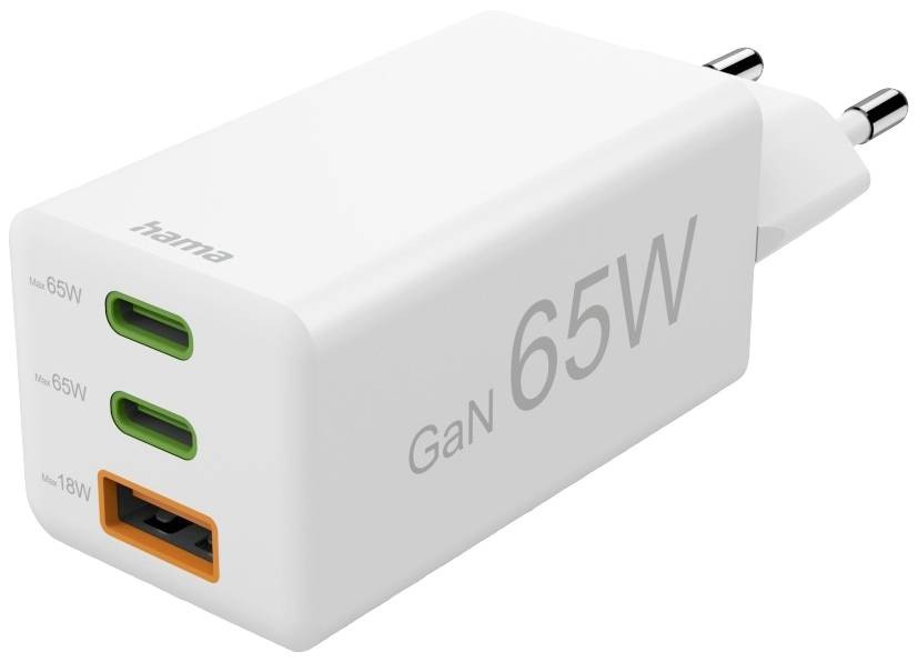 Hama Schnellladegerät, 2x USB-C PD, 1x USB-A QC, Mini-Ladegerät, 65W, Weiß USB nabíječka vnitřní, do zásuvky (230 V) Počet výstupů: 3 x USB A, USB-C® zásuvka