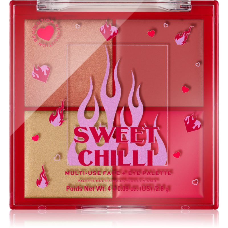 I Heart Revolution Sweet Chilli Blush & Highlight Quad paletka rozjasňovačů a tvářenek 4x0.9 g