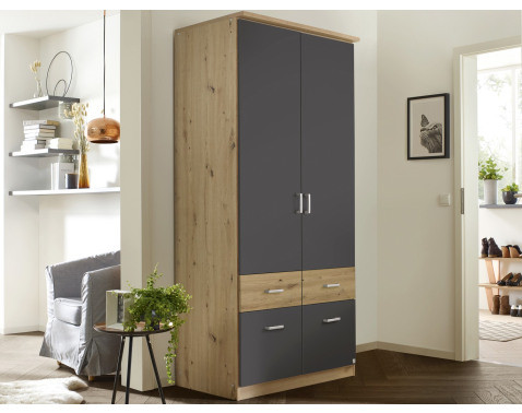 Šatní skříň Bremen, 91 cm, dub artisan/tmavě šedá