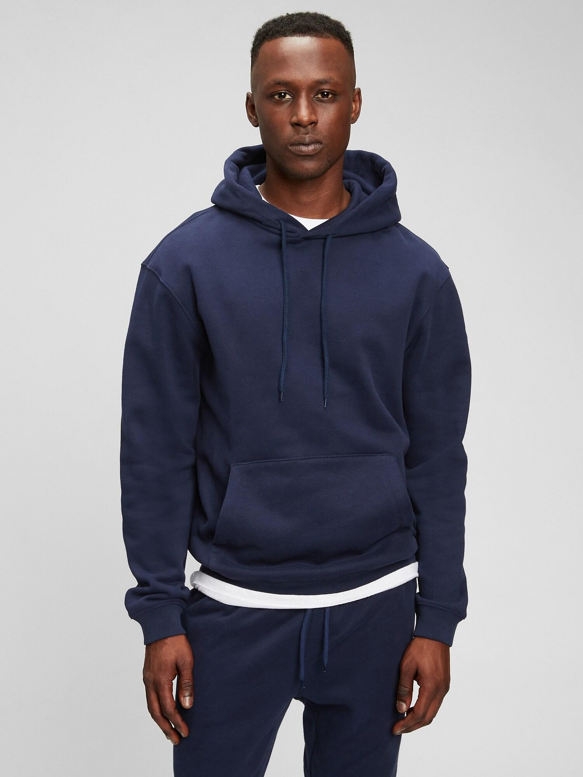 GAP Modrá pánská mikina fleece pocket hoodie