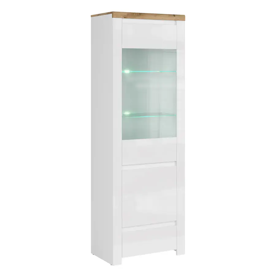 Tempo Kondela Vitrína VILGO 1D1W1S - bílý lesk/dub wotan