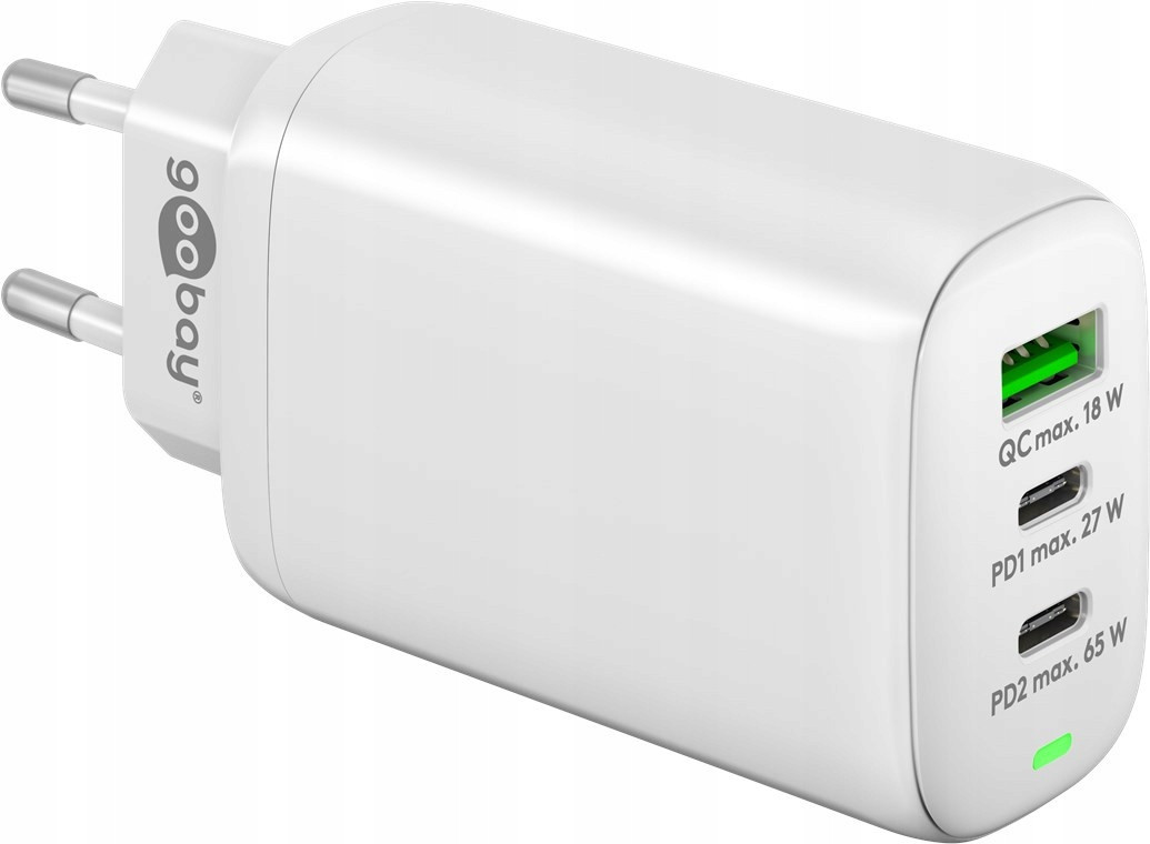 Víceportová rychlonabíječka Usb-c Pd 3-portová (65 W) bílá