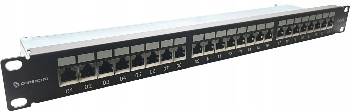Conexpro Patch panel PP24-6a-STP, 24 portů, Stp, CAT6A, 1U, rack 19